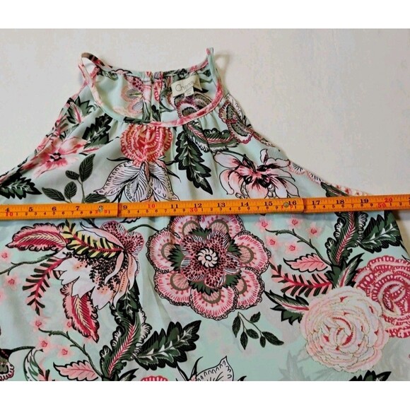 Chenault Women's Floral Light Blue Sleeveless Halter Blouse, Size Petite M - Picture 9 of 9